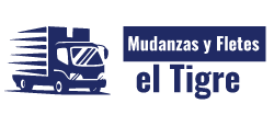 Dark blue delivery truck logo with the words "Mudanzas y Fletes el Tigre".