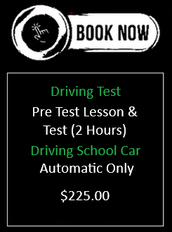 Book now button and details for 2-hour P's test Automatic car only, $220.00.