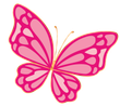 A pink butterfly with a yellow tail on a white background