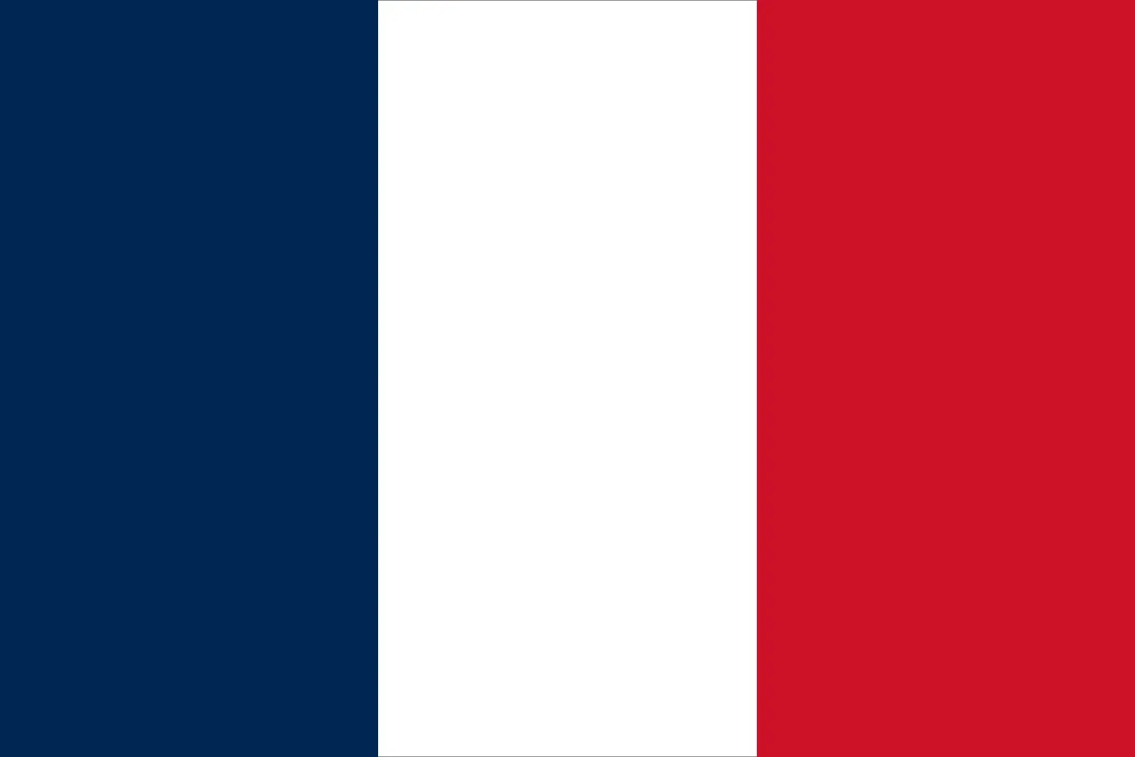 The flag of france is blue , white , and red.