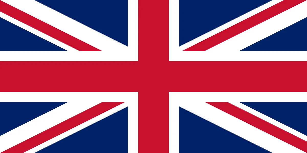 A close up of a british flag on a white background.