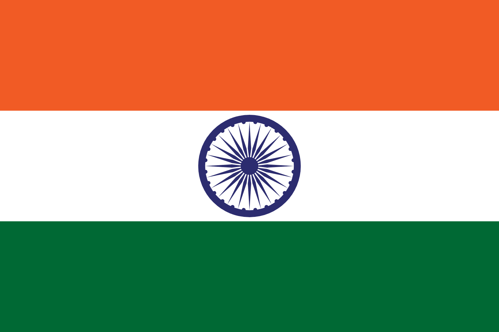 The flag of india is orange , white , and green with a blue circle in the middle.