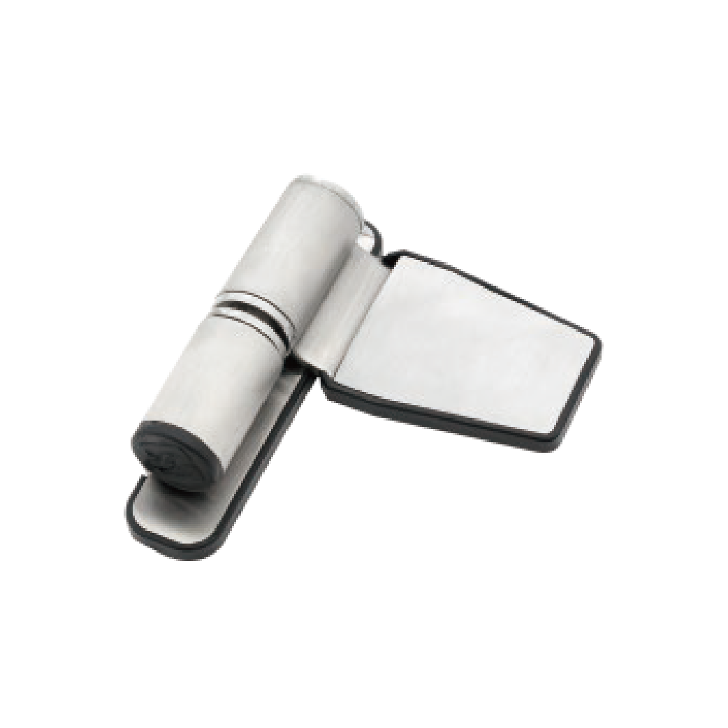 白色背景上不銹鋼門鉸鏈的特寫。