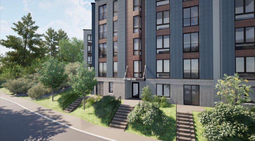 An artist 's impression of a building with stairs leading up to it.