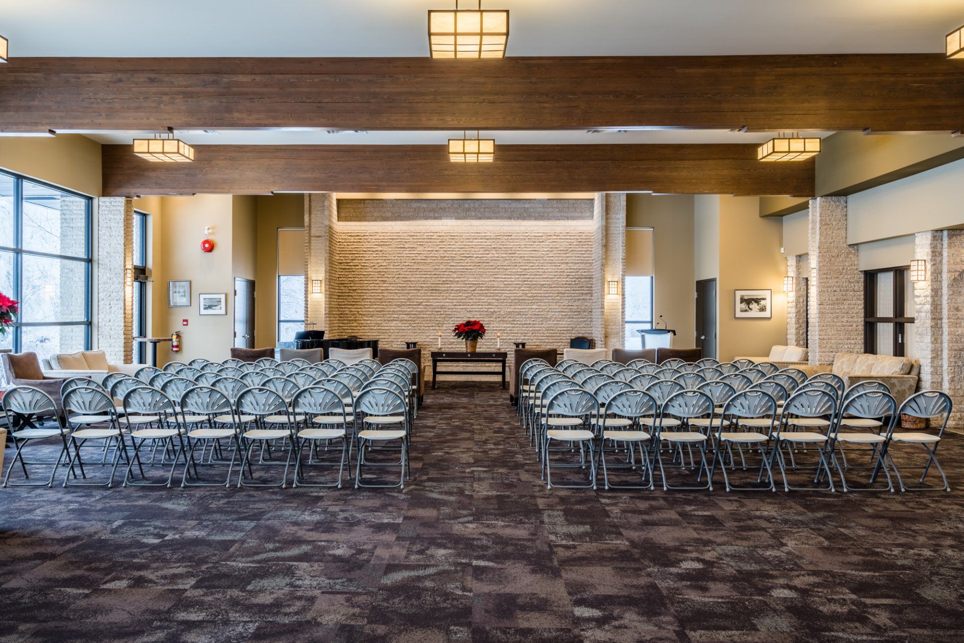 funeral centre large room with a lot of chairs
