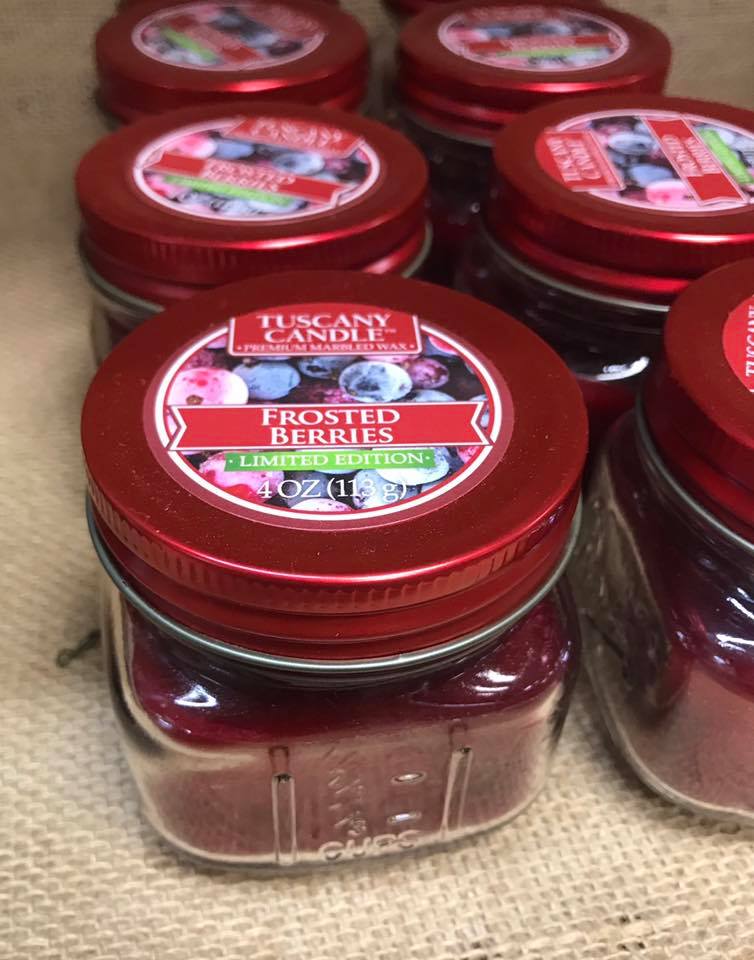 Frosted cranberry holiday candles