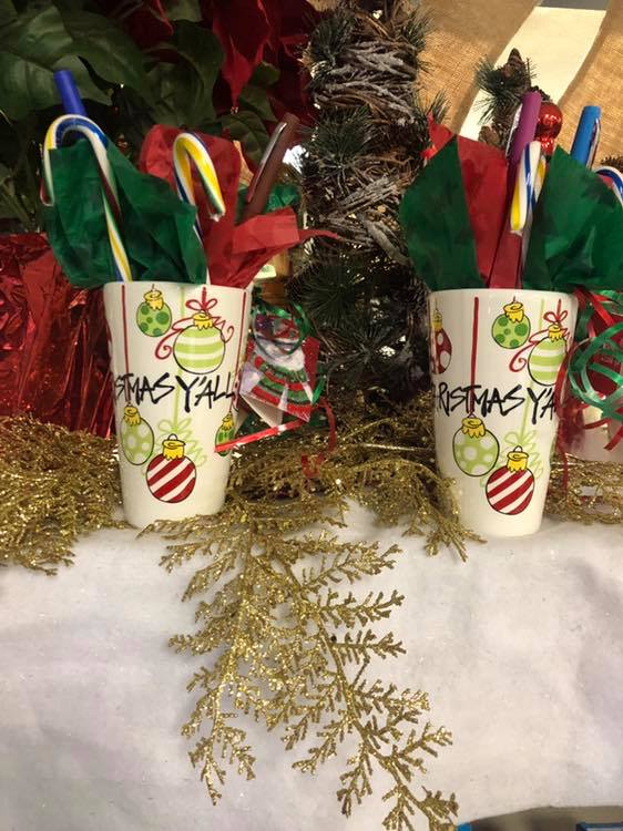 Christmas mugs filled with candy canes
