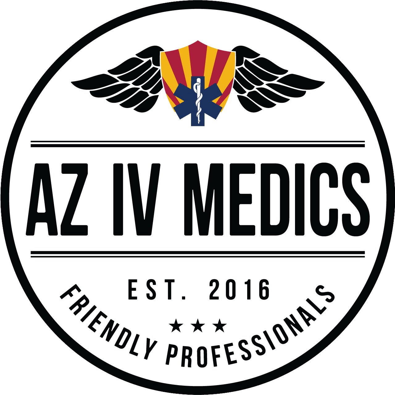 The logo for az iv medics is a friendly professionals logo.