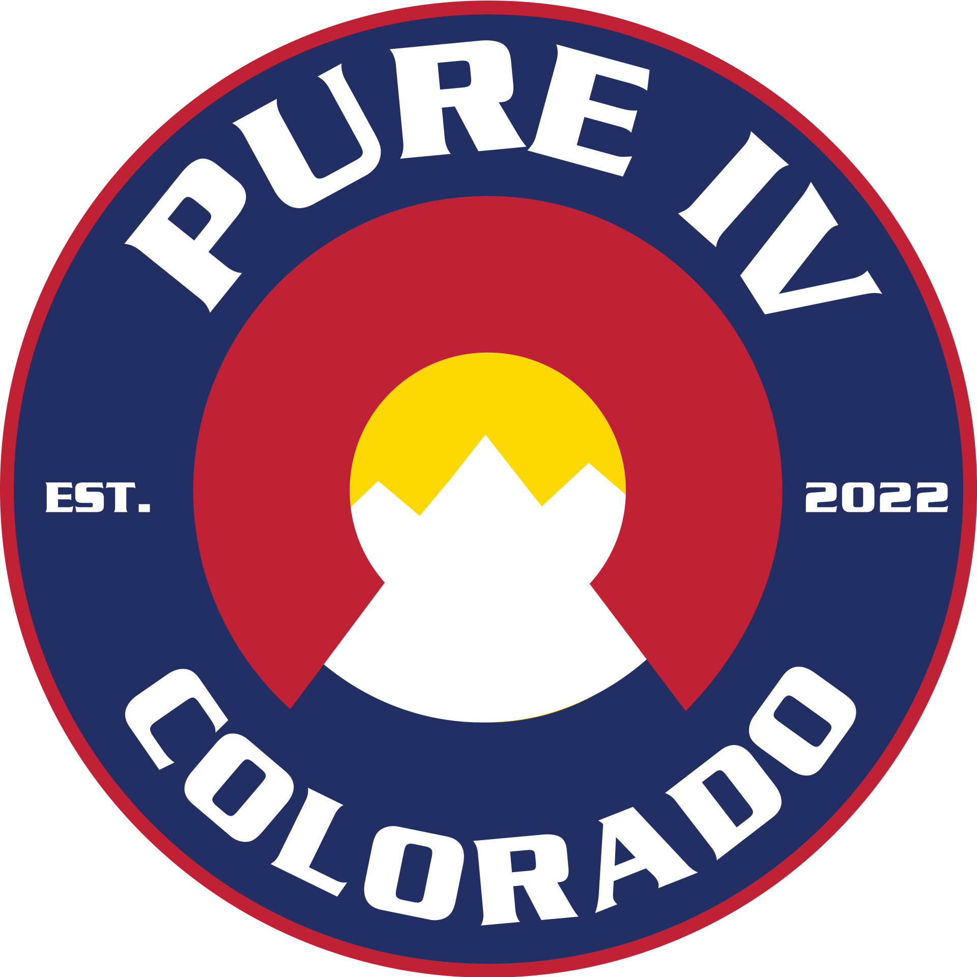 A logo for pure iv colorado with a mountain in the center