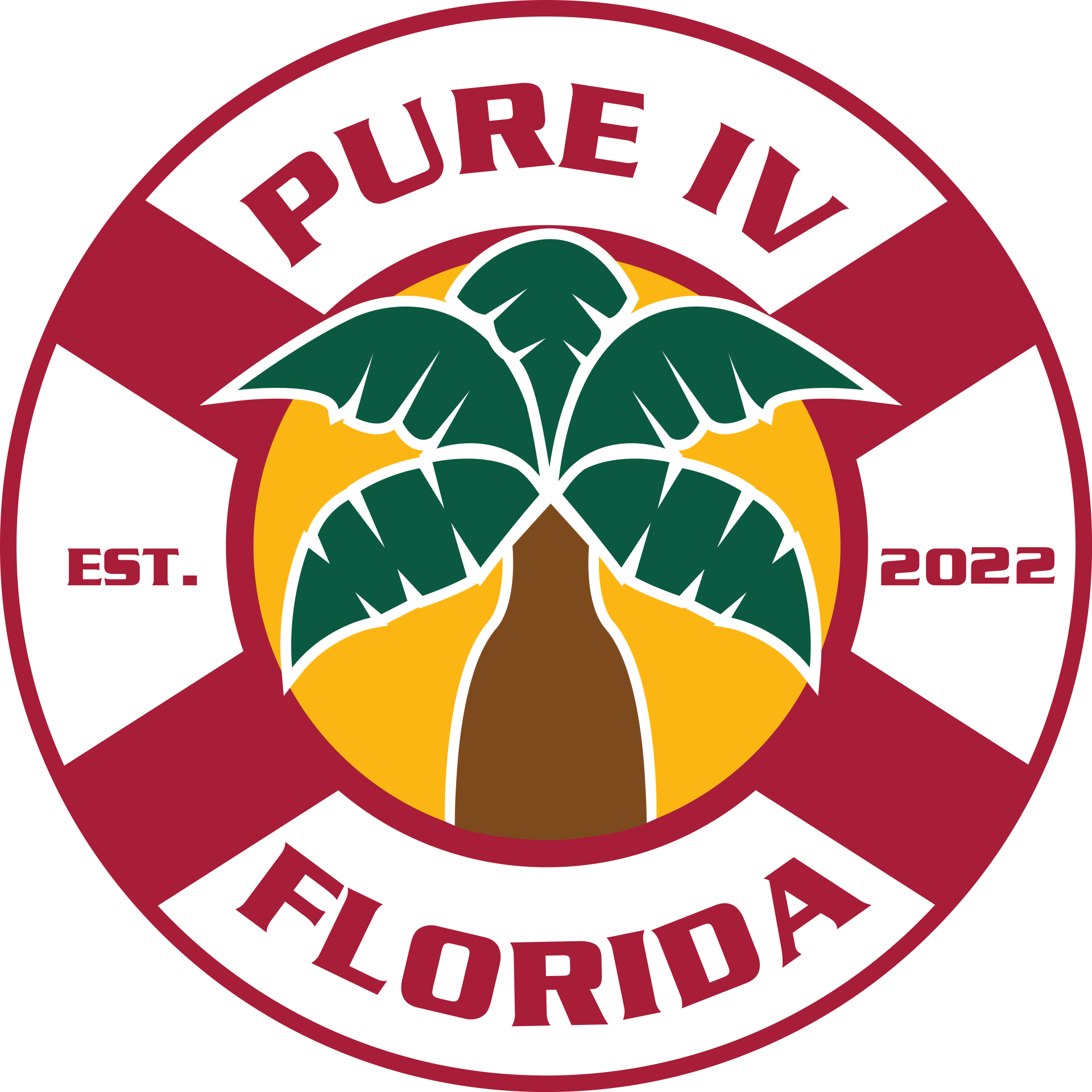 A logo for pure iv florida with a palm tree in the center
