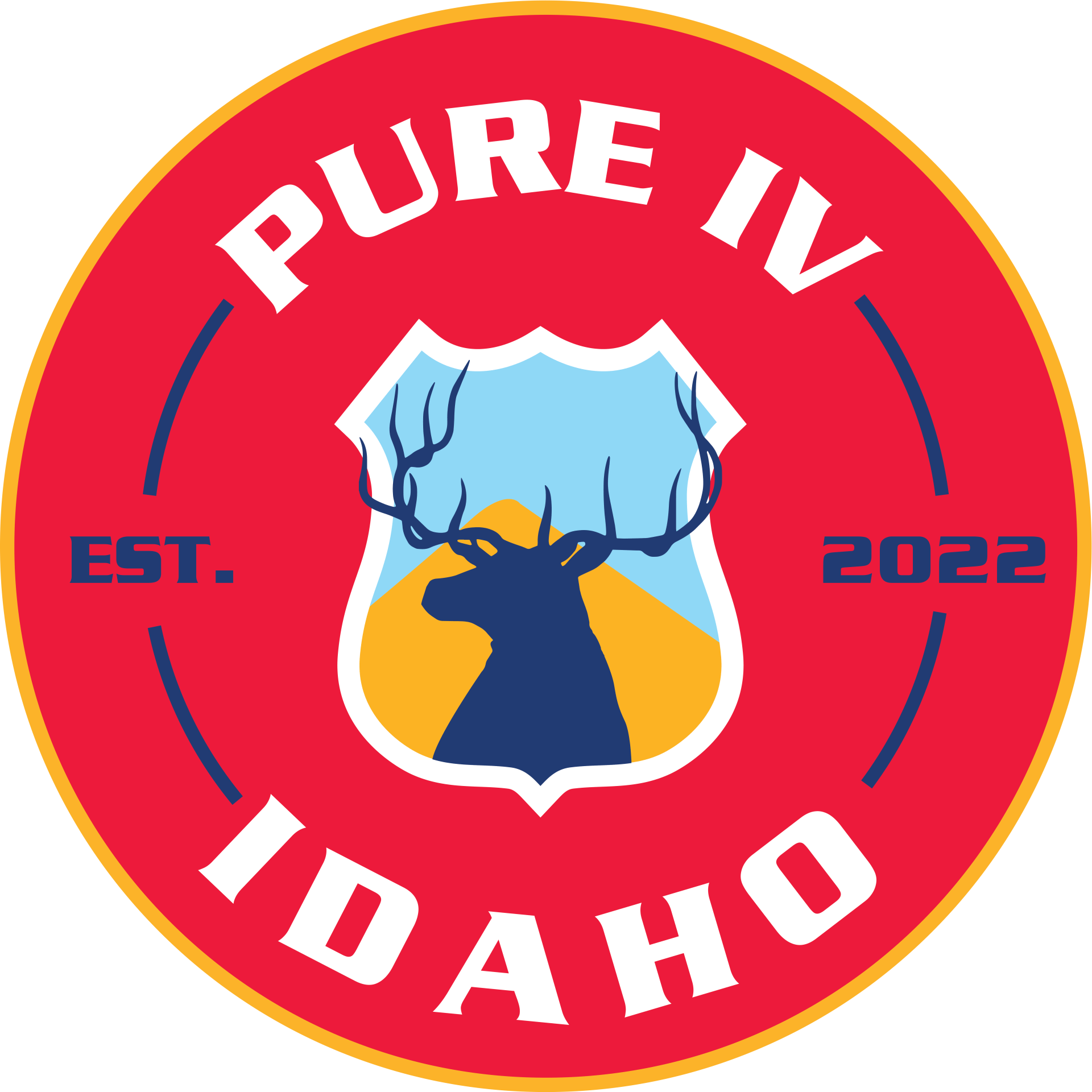 The logo for pure iv idaho has a deer on it