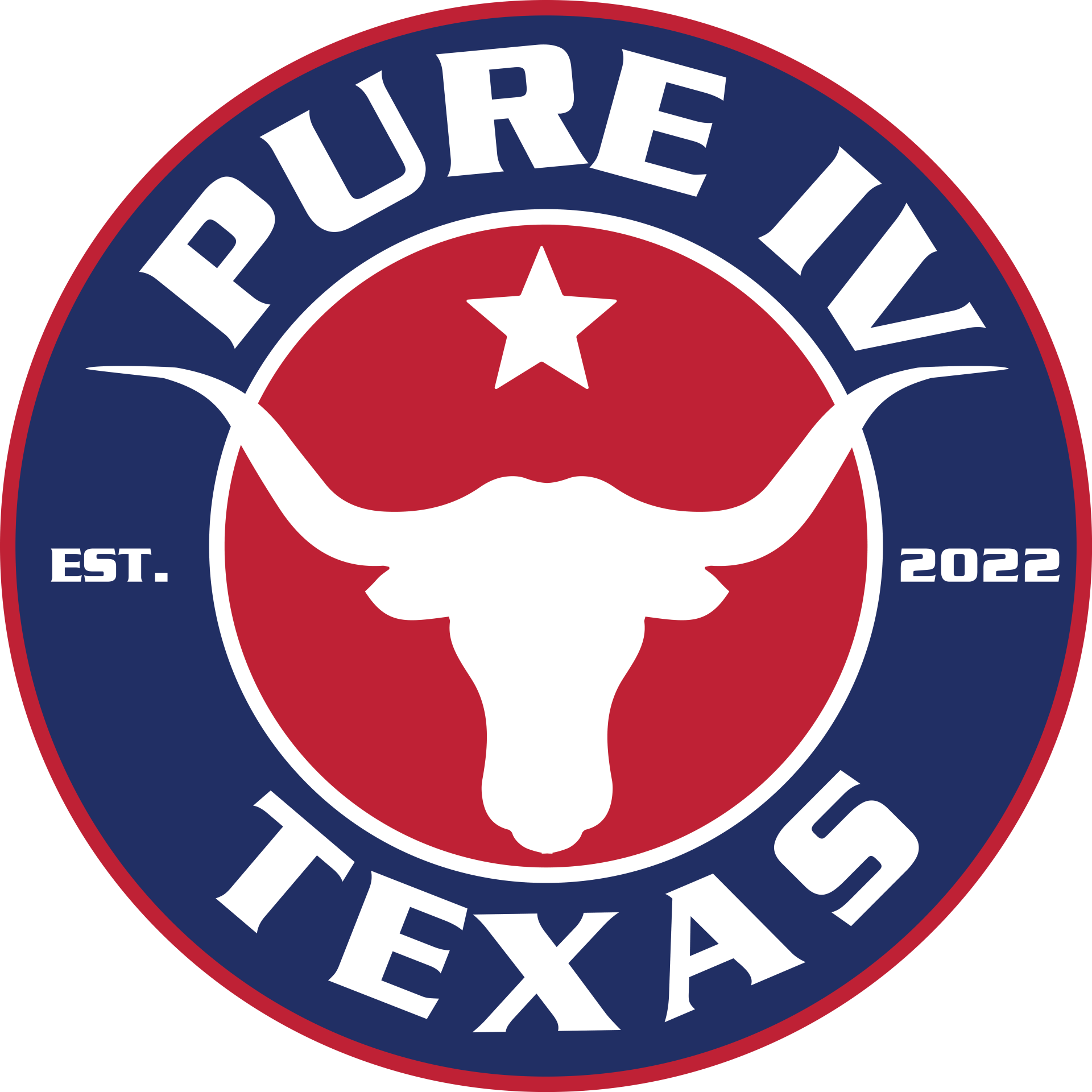 A logo for pure iv texas with a bull in the center