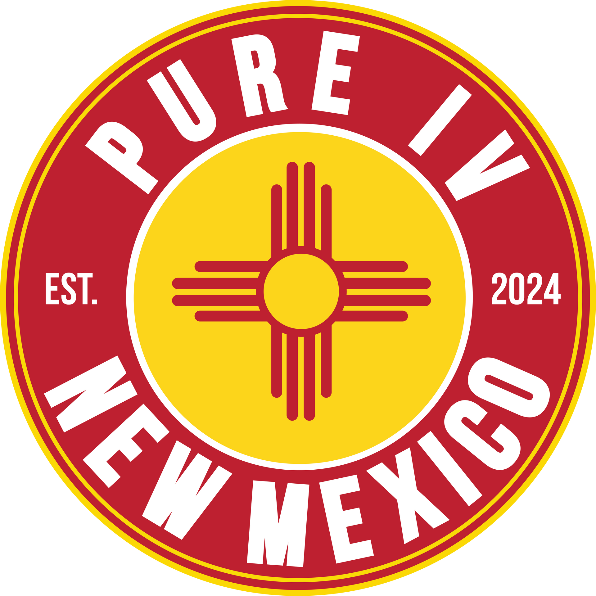 The logo for pure iv new mexico has a yellow cross in the center