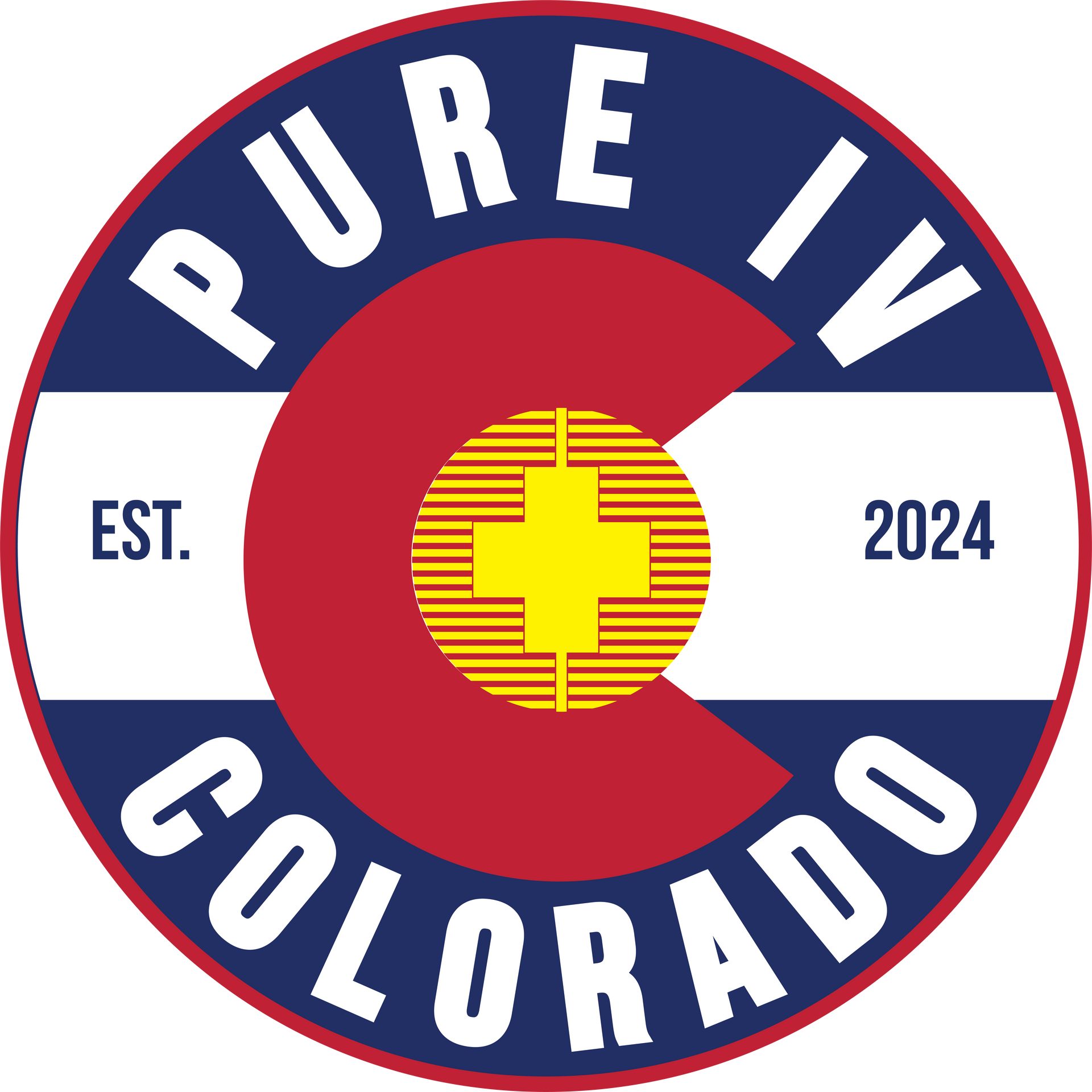 A logo for pure iv colorado with a mountain in the center
