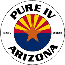 A logo for pure iv arizona with a flag in the center.