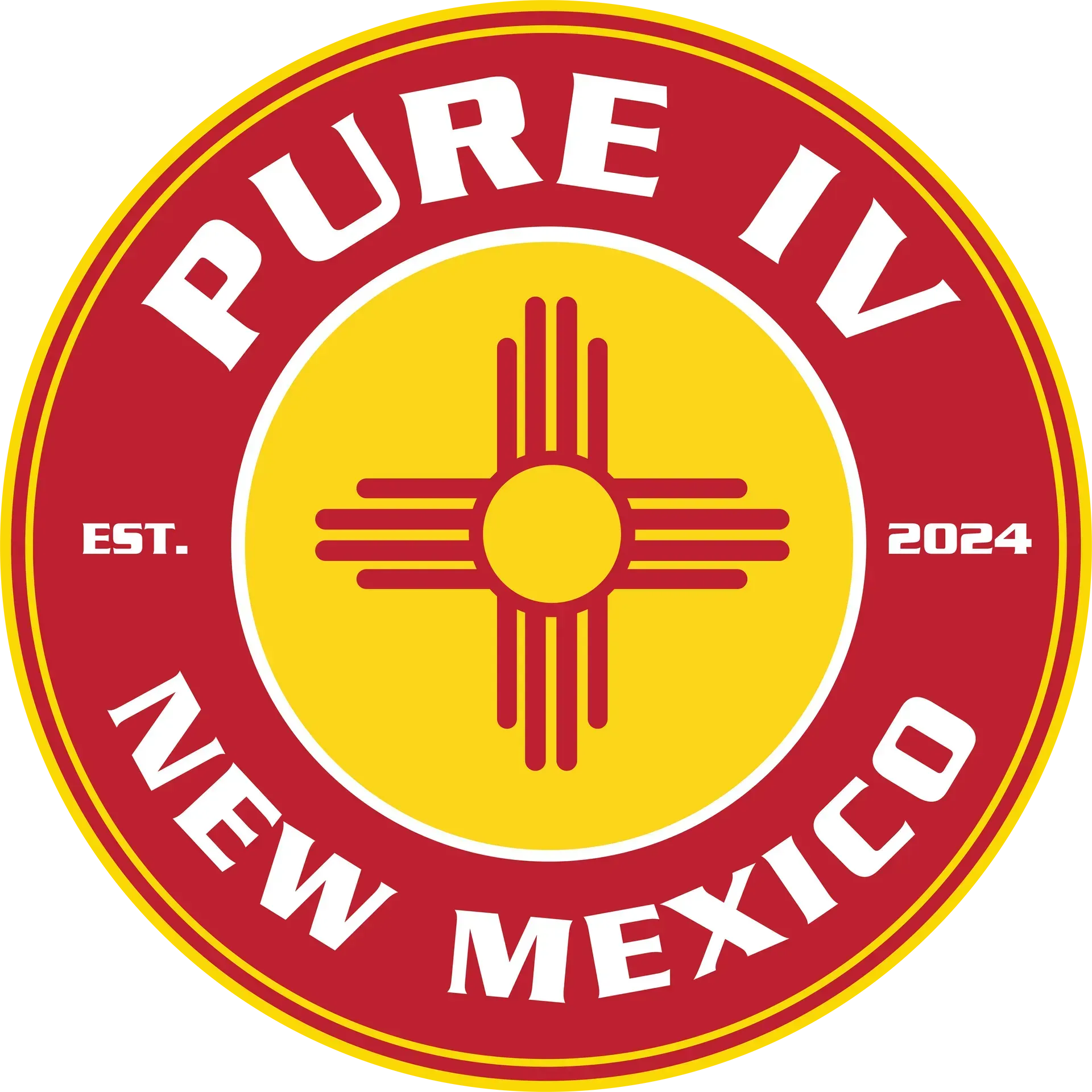 The logo for pure iv new mexico has a yellow cross in the center