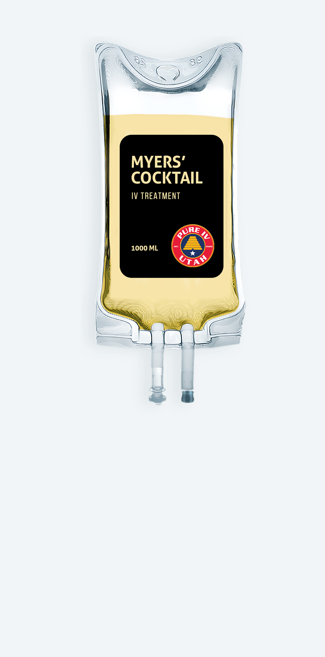 A bag of myers cocktail is on a white background.