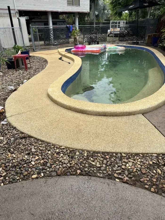 Backyard Pool with Beige Textured Deck — I Do It All in Caloundra, QLD