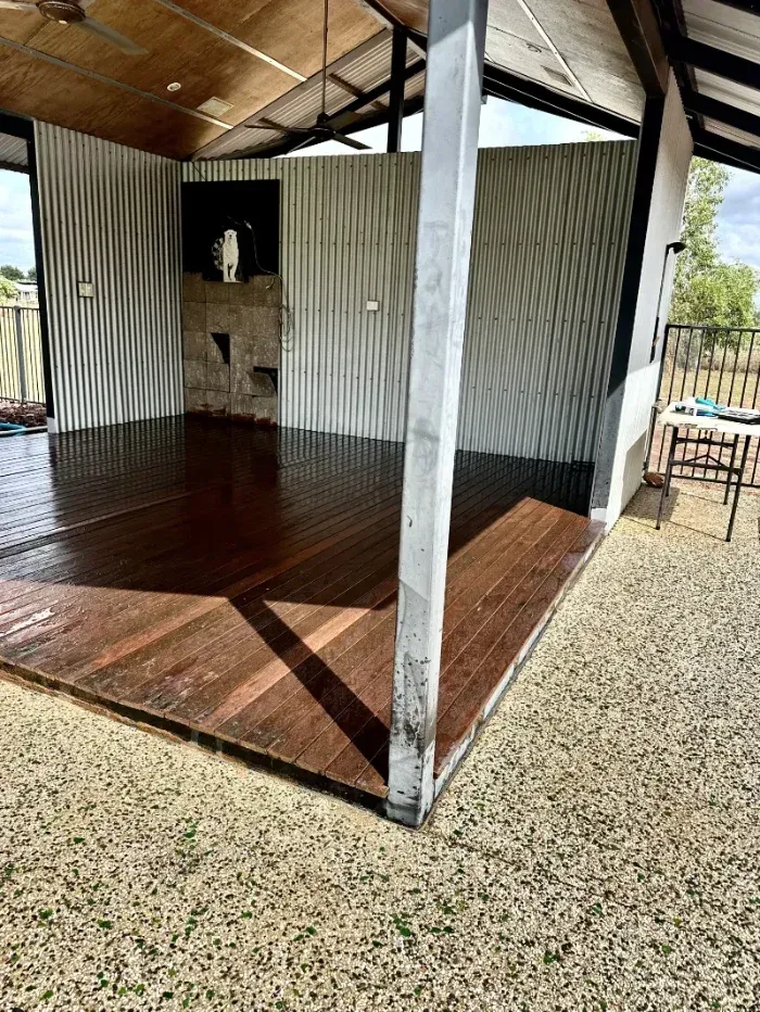 Open-Sided Rustic Shelter with Corrugated Metal Walls — I Do It All in Caloundra, QLD