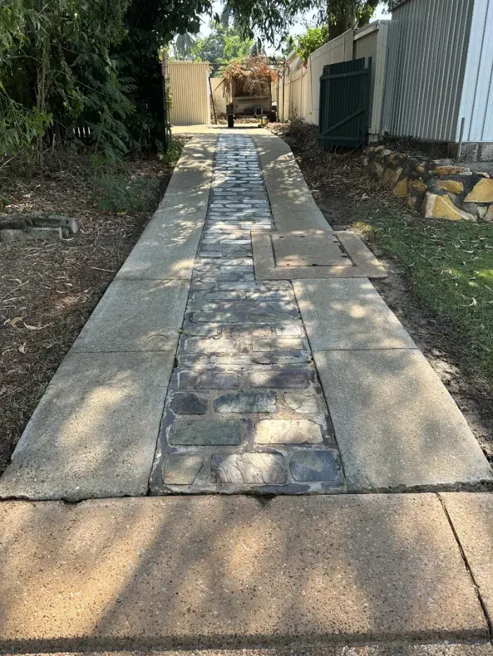 Straight Concrete Path With a Central Inlay of Dark Stone — I Do It All in Caloundra, QLD