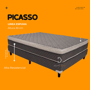 Se muestra un colchón Picasso sobre un fondo amarillo.