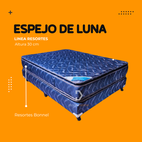 Un colchón azul con las palabras espejo de luna.
