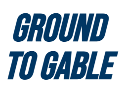 A blue sign that says ground to gable on a white background