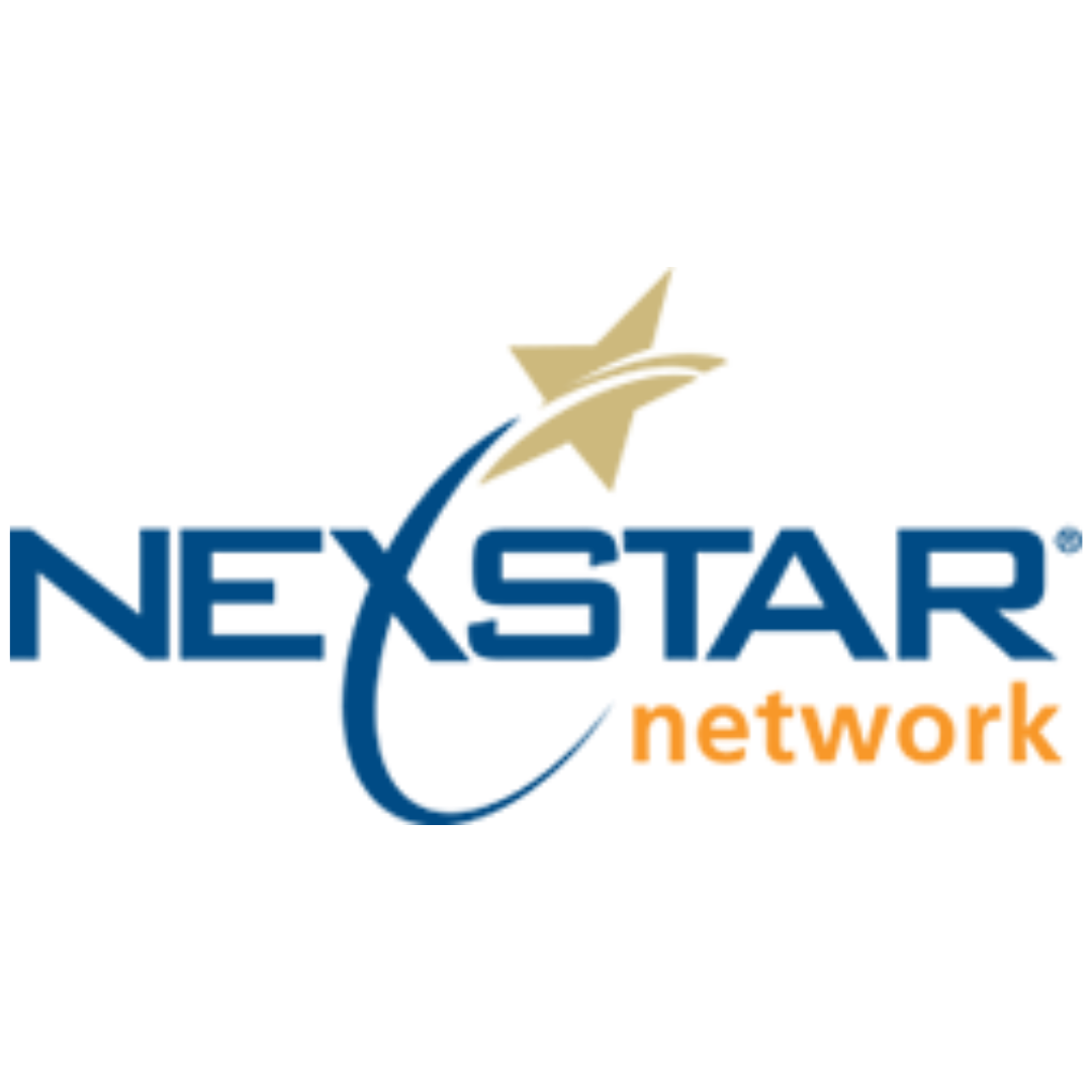 A blue and orange logo for nexstar network