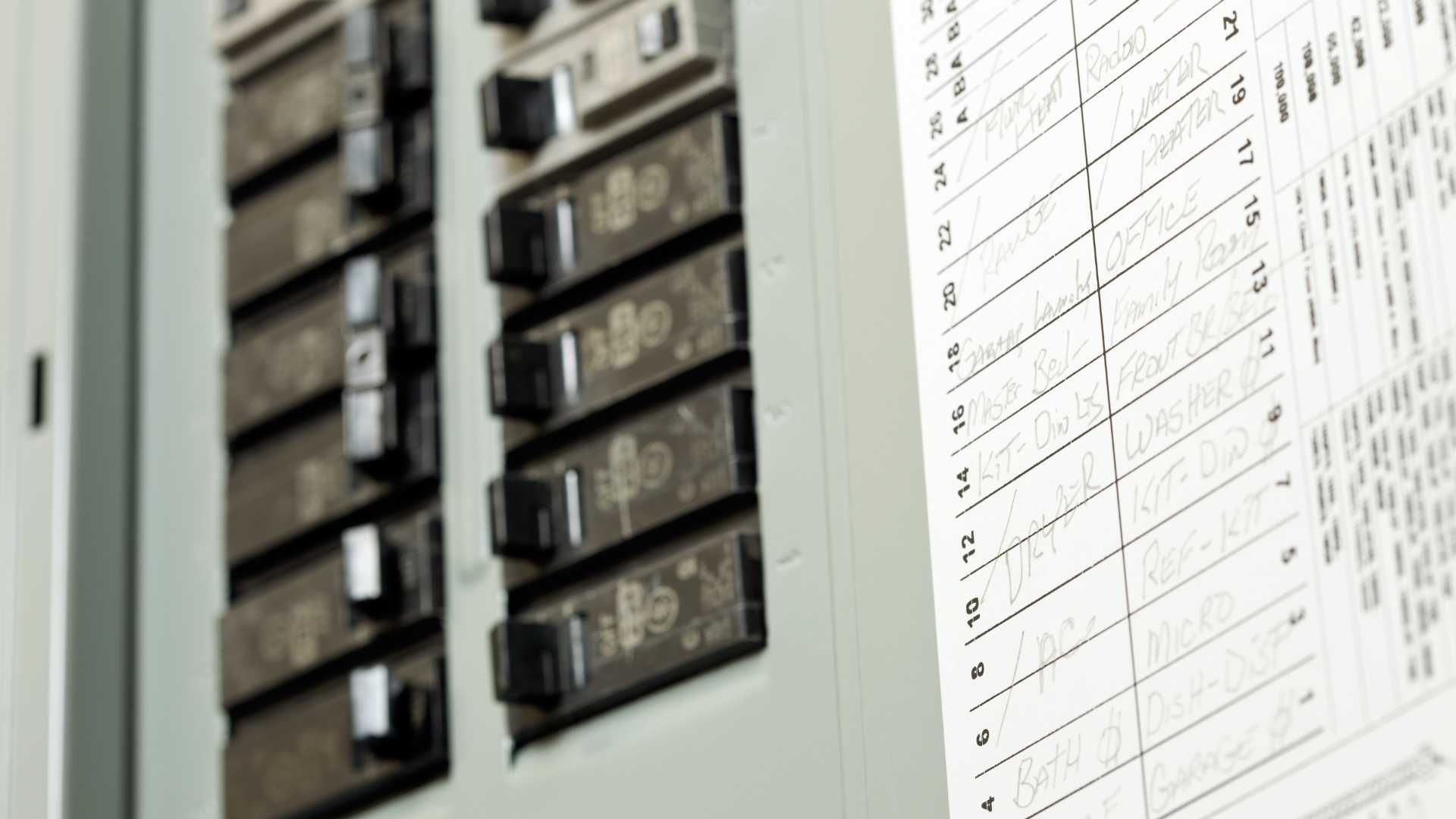 A close up of a electrical panel with a sheet of paper next to it.
