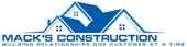Logo: Blue house silhouettes, "Mack's Construction," with tagline, "Building relationships one customer at a time."