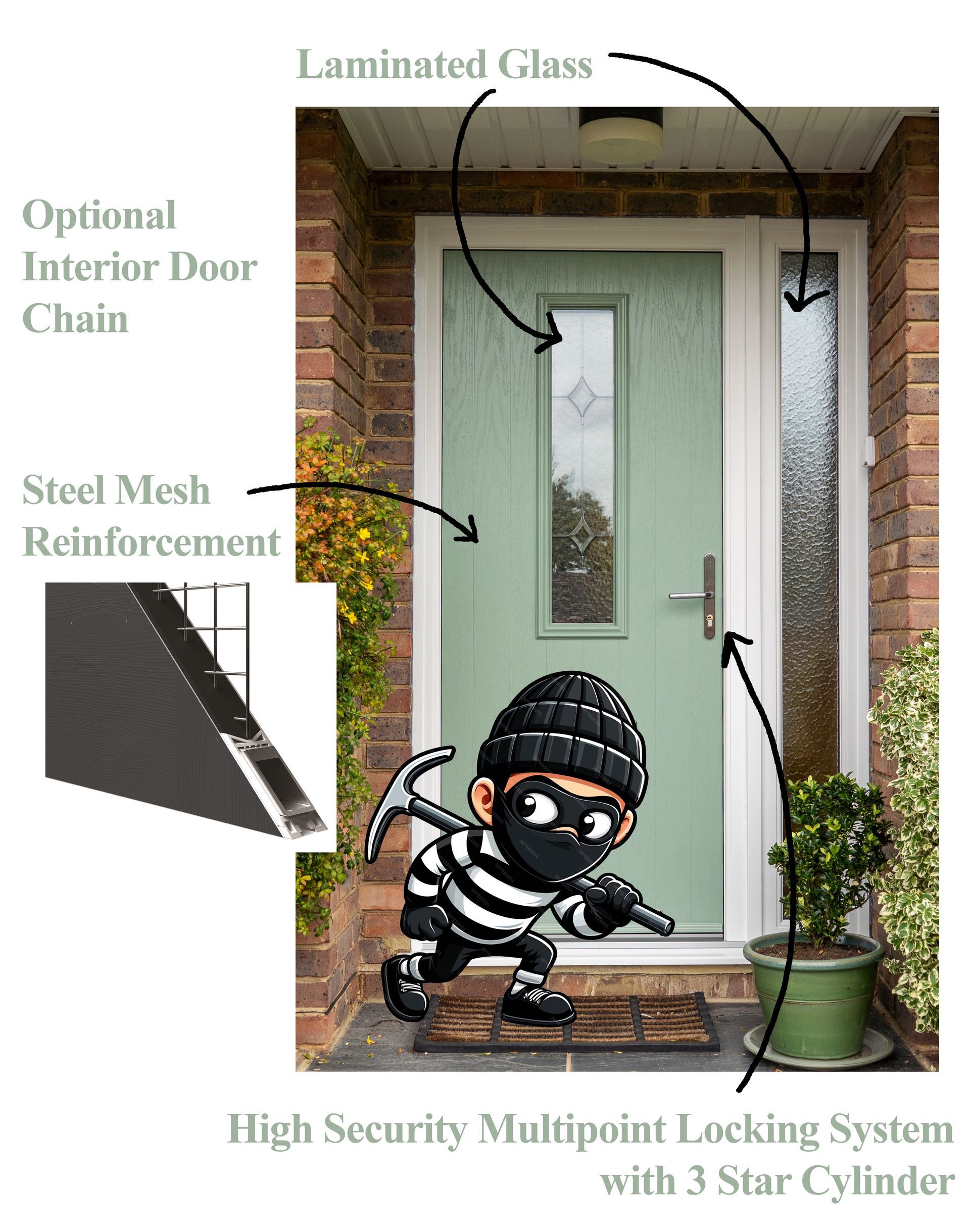 features of a high security composite door installed in Sussex