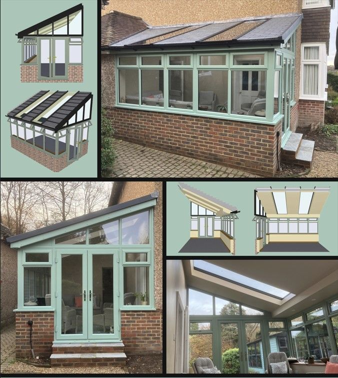 Exterior view and drawings of a chartwell green PVCu conservatory in Sussex