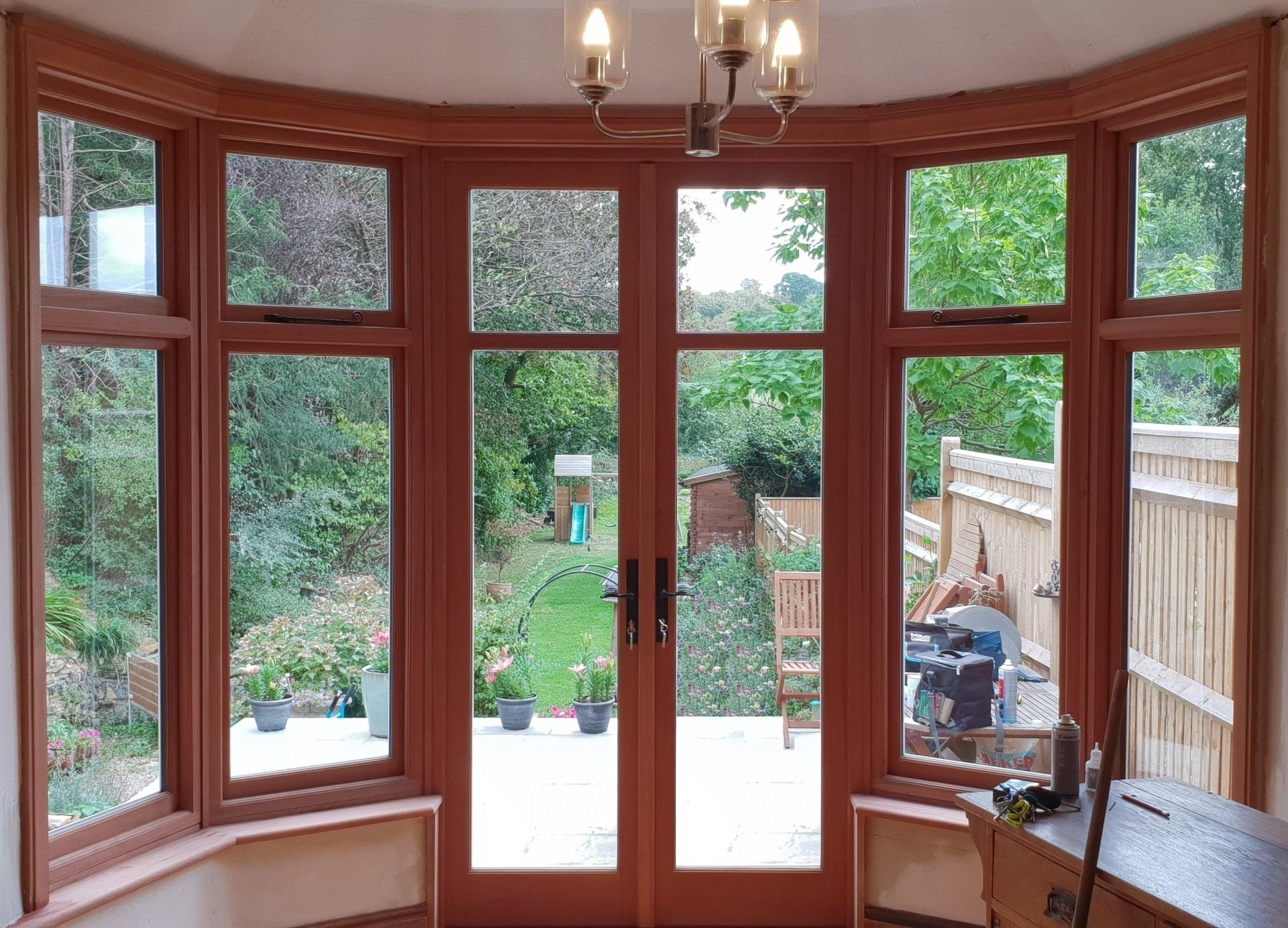 interior view of windows and french doors
