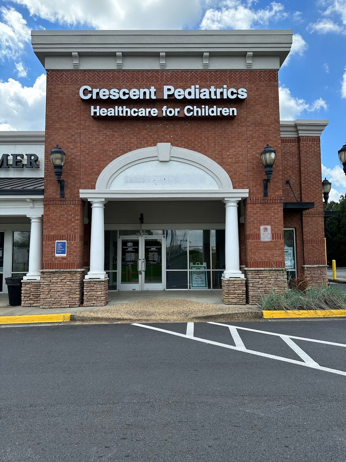 The front of a crescent pediatrics healthcare for children building