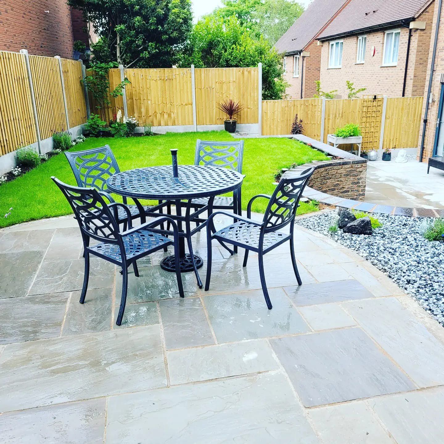 Indian stone patio installed by DNA Landscapes