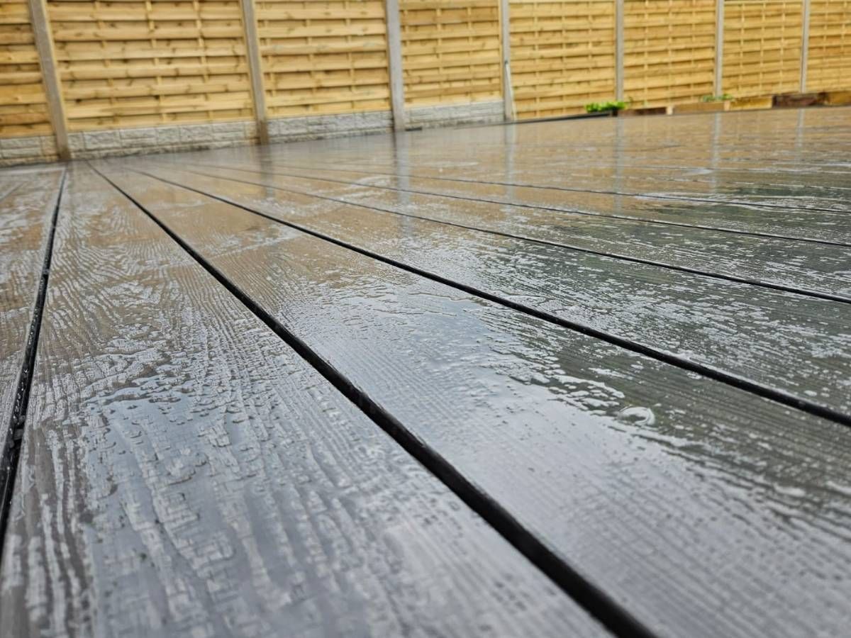 DNA Landscapes Coventry - close up of anthracite grey composite decking in Wyken Coventry
