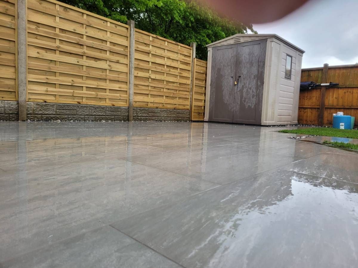 DNA Landscapes showing a close up of a kandla grey large format porcelain paving