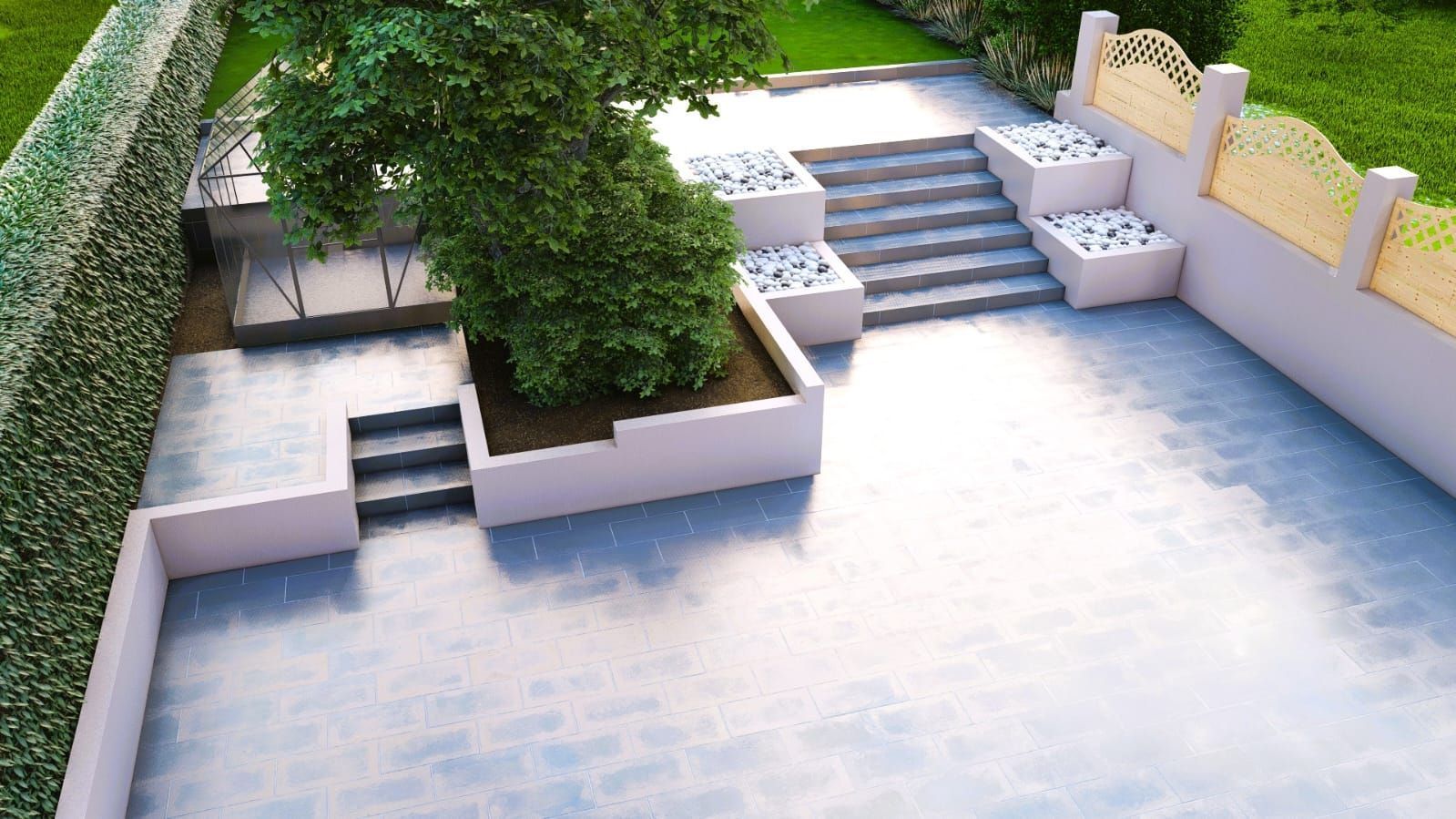 DNA Landscapes 3D garden design of how your new landscaped garden would look from your bedroom window in Solihull