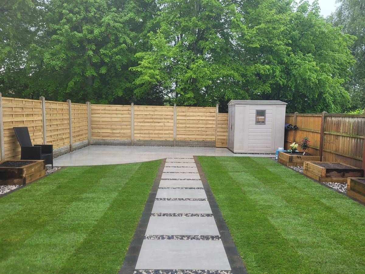 Completed landscaping services in Solihull - patio, fencing, paving and new lawn