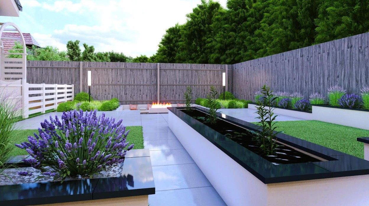 a DNA Landscapes designed garden in with a fire pit ready for autumn weather