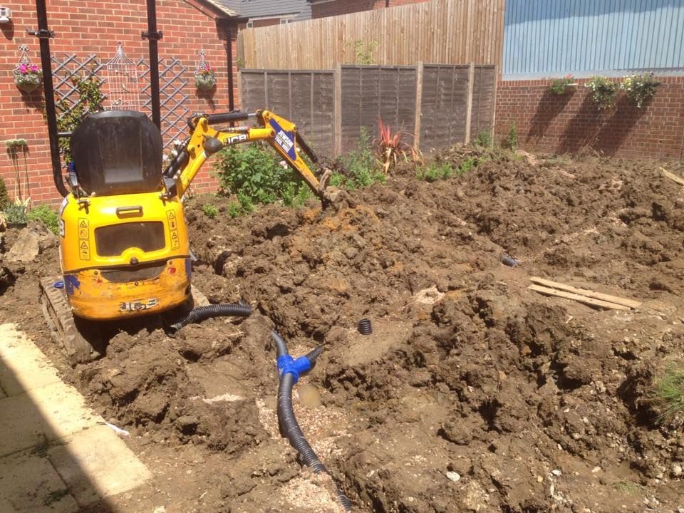 digging up the existing ground ready for garden drainage system