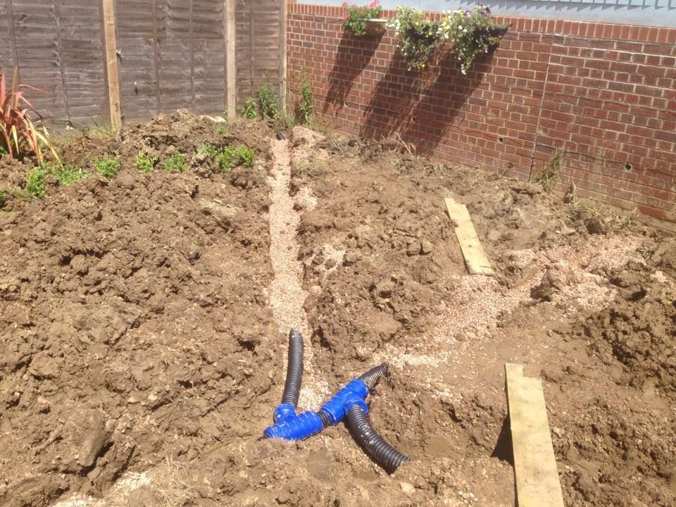 garden drainage pipe ready for placement