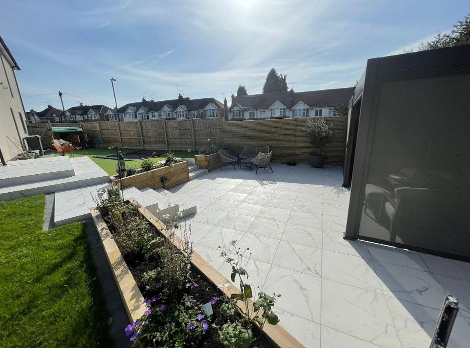 DNA landscapes garden design and landscaping project in Coundon with porcelain patio and paving