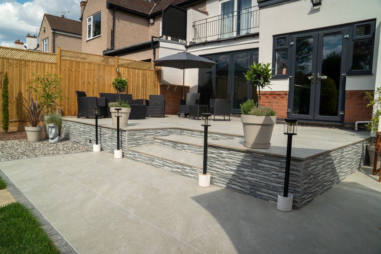 DNA landscaping in Earlsdon of patio, steps and garden lighting