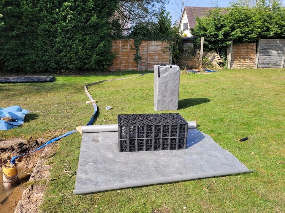 DNA Landscapes garden drainage solutions using a soakaway crate in Ryton-on-Dunsmore