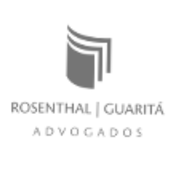 A black and white logo for rosenthal guarita advogados