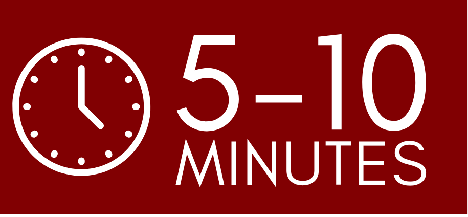 A red sign with a clock and the words `` 5 - 10 minutes ''