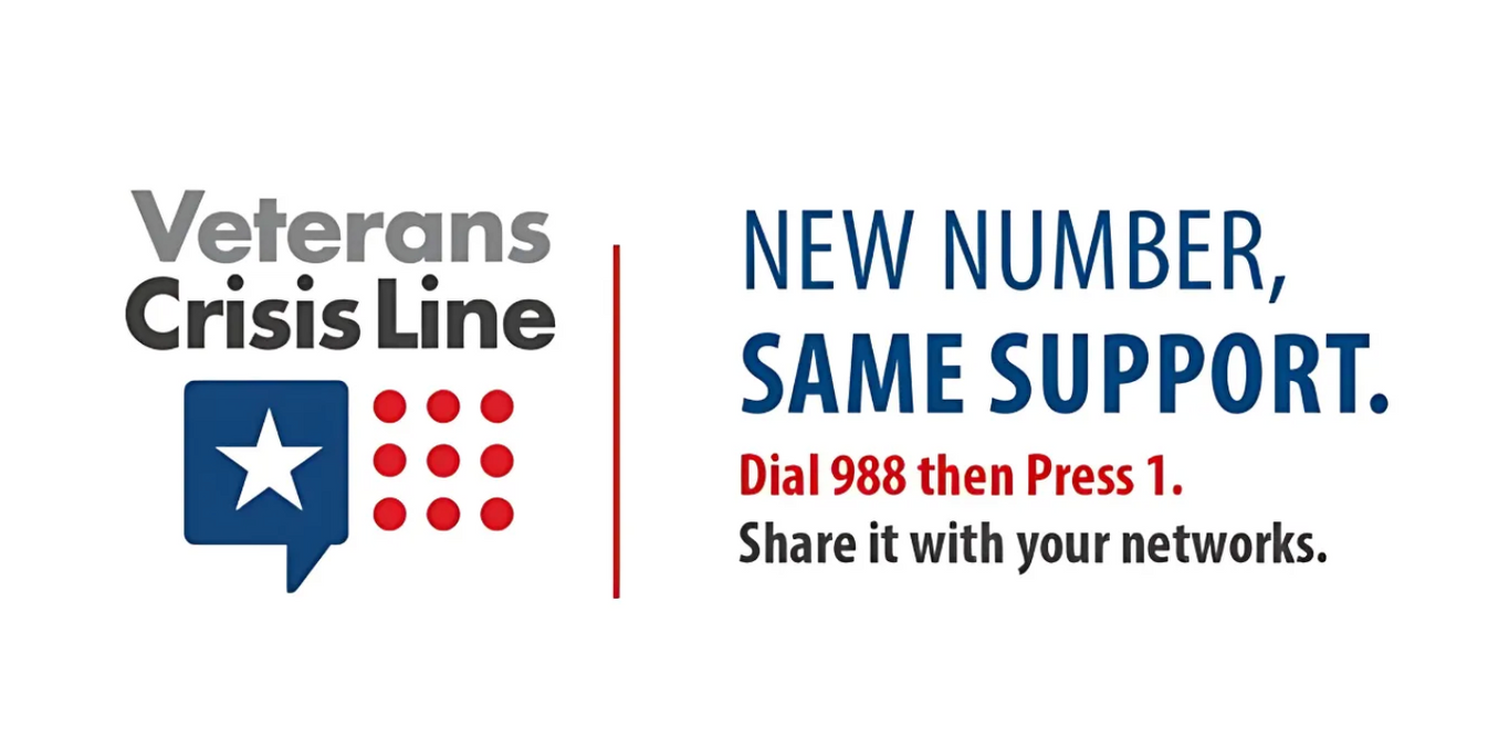 The logo for the veterans crisis line says `` new number , same support . ''