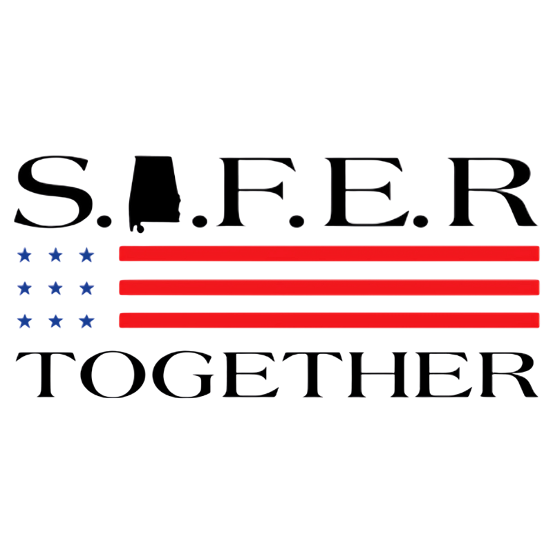 A logo for s.a.f.e.r together with an american flag