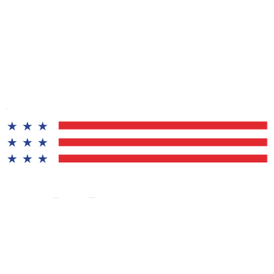 A red , white and blue american flag with stars on a white background.